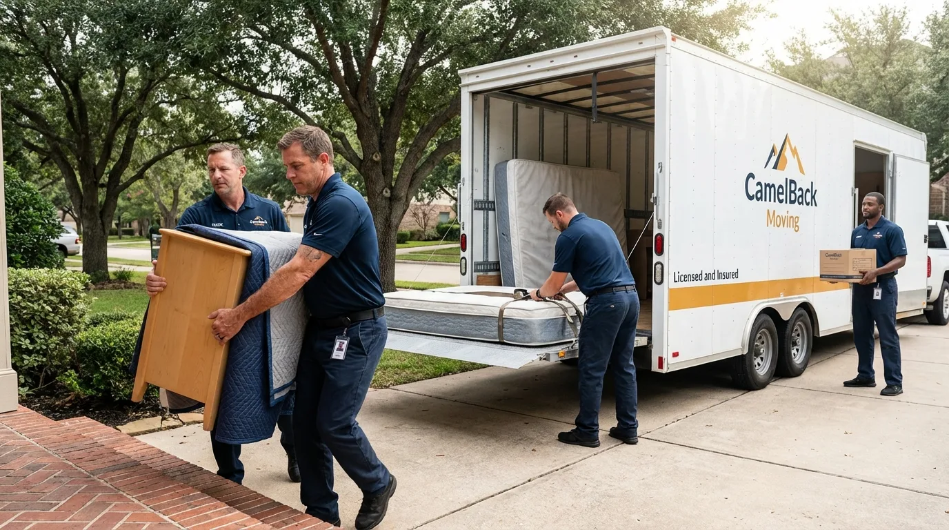 Crew loading residential truck for cross-state move from Manito, IL